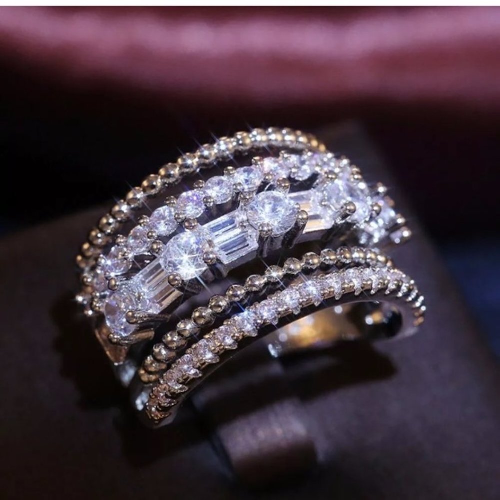 New 925 Sterling Silver Diamond Wedding Ring - Picture 3 of 3